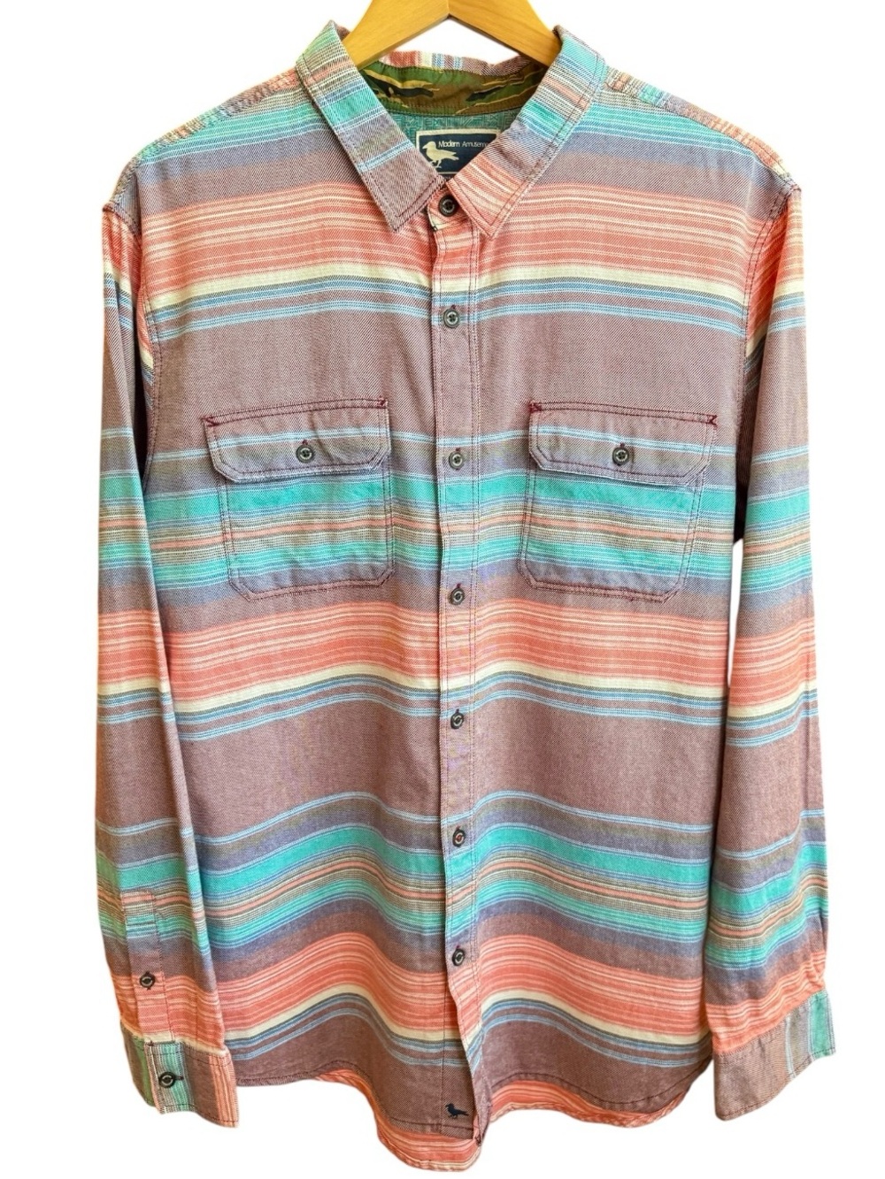 Modern Amusement Stripe Flannel Shirt XL Western Outdoor Cotton Button Up - Picture 2 of 16